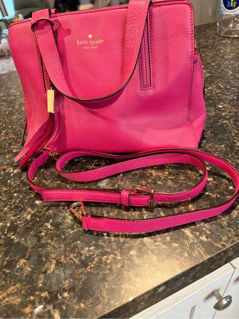 kate spade Hot Pink Leather Shoulder Bag with Tassel